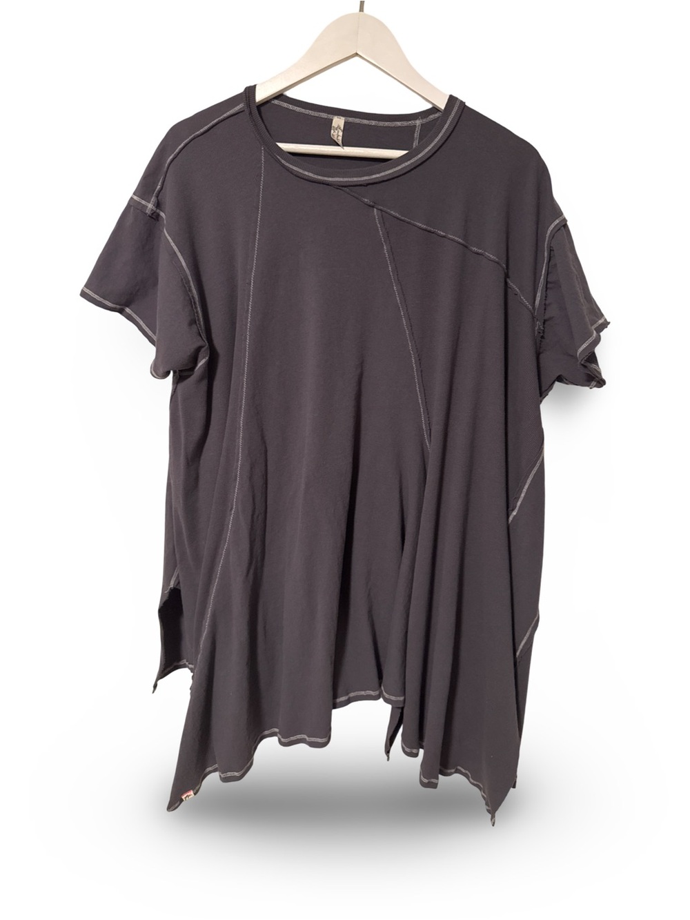Free People Washed Charcoal Short Sleeve Tee with Contrast Seams.